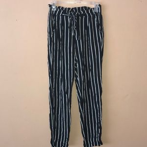 Black and white striped pants